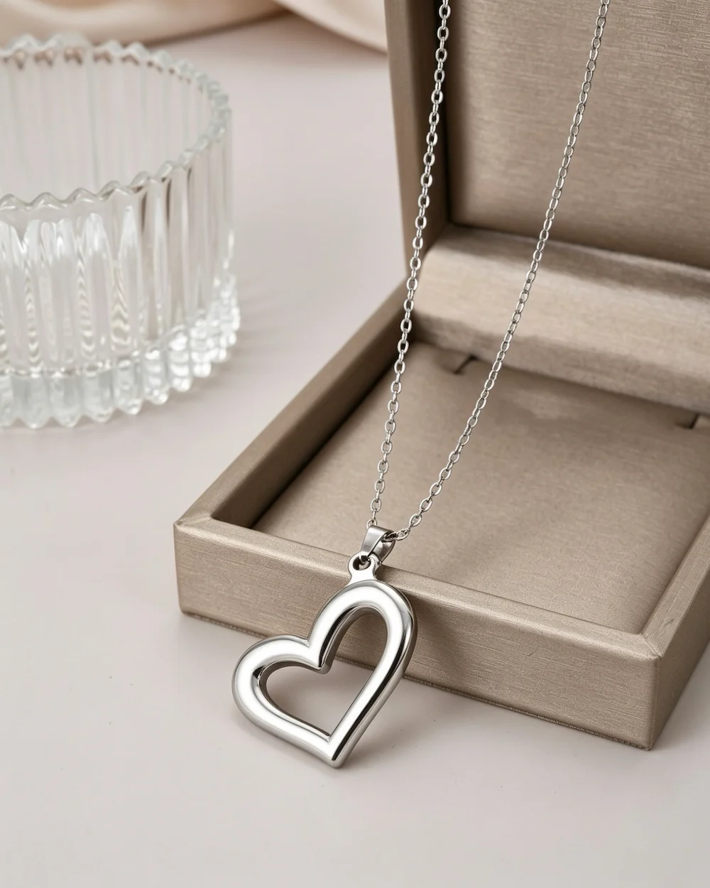 amara open heart pendant stainless steel necklace